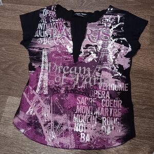 Y2k Hello Paris Made In France Dream Pairs Purple and Black Graphic Women's Tee